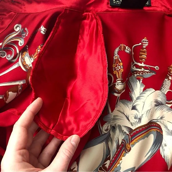 Vintage 1980s Designer Escada Red Sword Print Blouse 100% Silk Size Medium - Picture 5 of 9